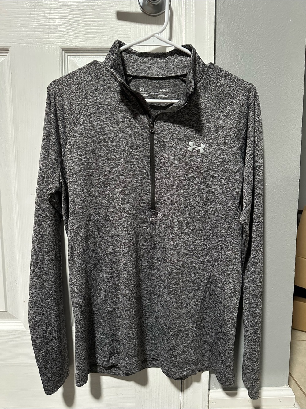Women’s Under Armour Heatgear Heather Gray Quarter-Zip Performance Top Sz Large